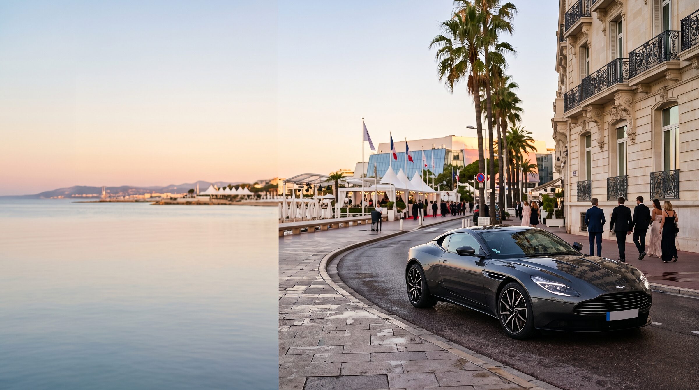 A grand tourer overlooking Cannes harbour during international film festival week