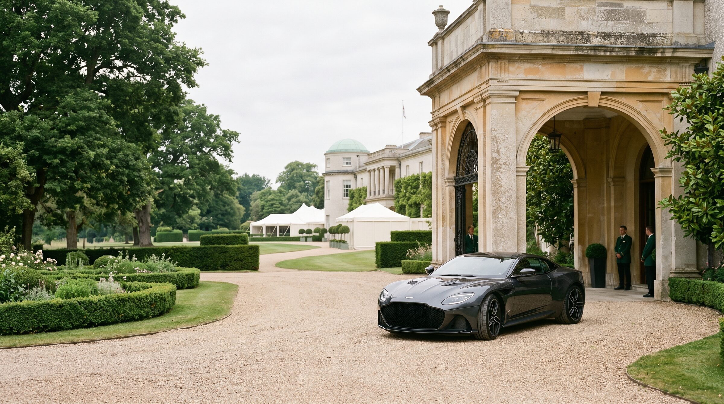 A grand tourer prepared at an English country estate during Goodwood week